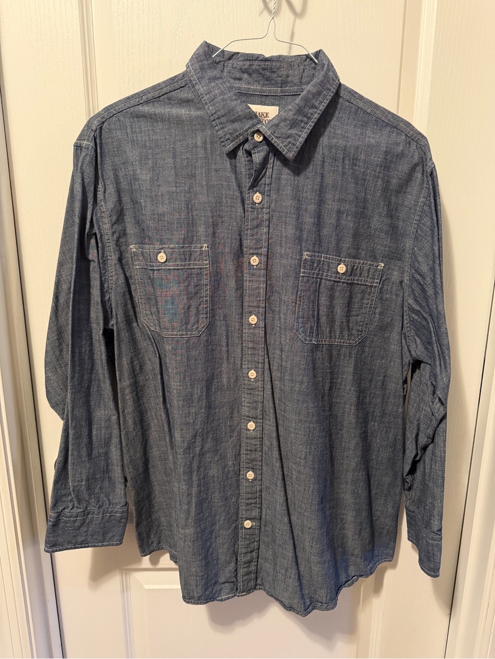 Lands' End Denim-Look Button Down Shirt in Medium Blue
